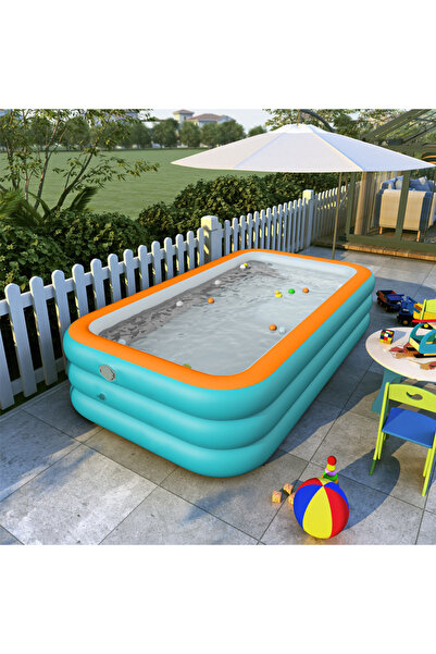 RAWAID مسبح عائلي كبير قابل للنفخ، 210×140×60 سم، سهل التركيب، مسبح متين مناس...