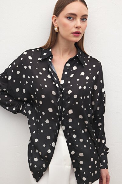 Sateen Polka Dot Shirt - Black