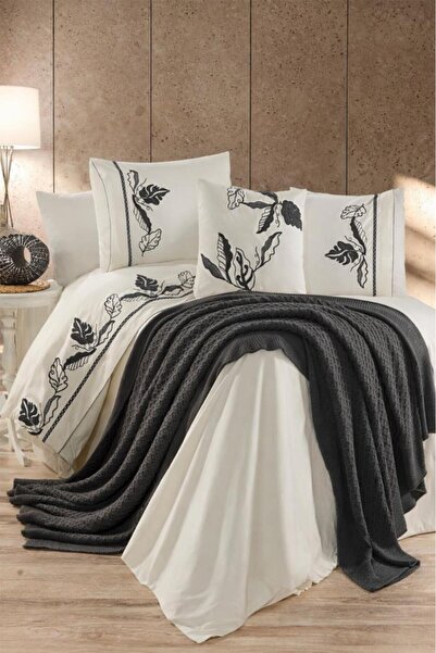 Çeyiz Diyarı Σετ Παπλωματοθήκη Cadis 100% Βαμβακερό με Διπλή Κουβέρτα Ανθρακί