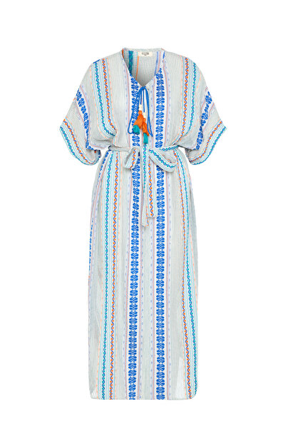 Mudo ETNİK BASKILI KEMERLİ UZUN ELBİSE