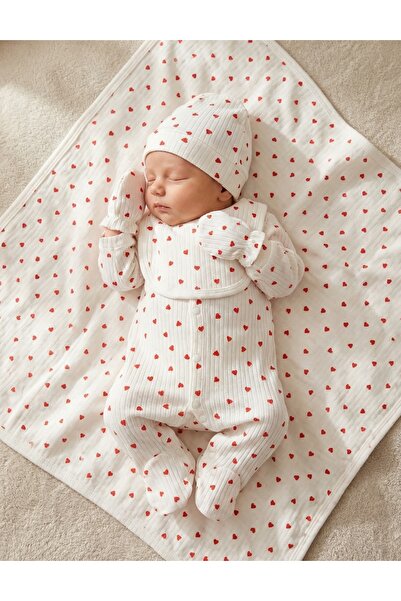 MiniKids Set 5 piese bebe, Inimioare, alb-rosu