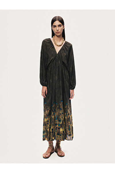 Nocturne Desenli Uzun Kollu Maxi Elbise