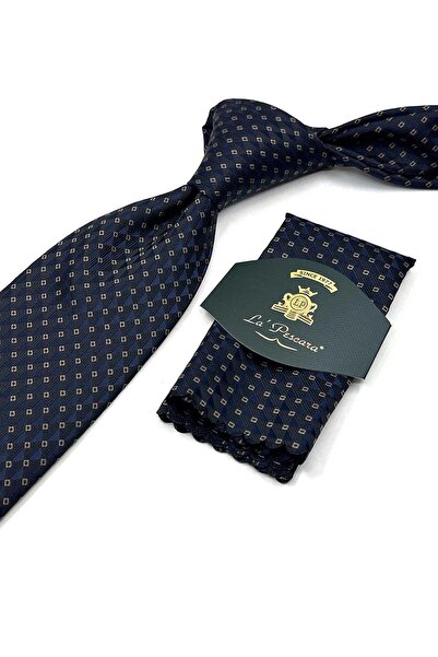 Kravatkolik Navy Blue Small Pattern Classic Tie with Handkerchief Kk13449