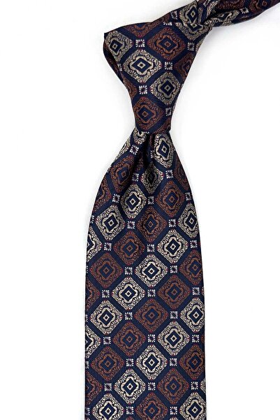 Kravatkolik Mornarsko plava - smeđa klasična kravata sa motivom i maramicom K...