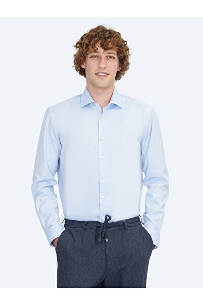 Kip Синя обикновена стандартна тъкана риза от 100% памук