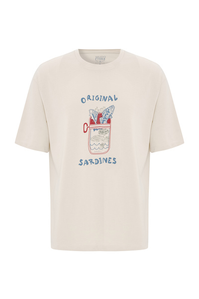 Mudo MARİN BASKILI OVERSIZE BİSİKLET YAKA T-SHIRT