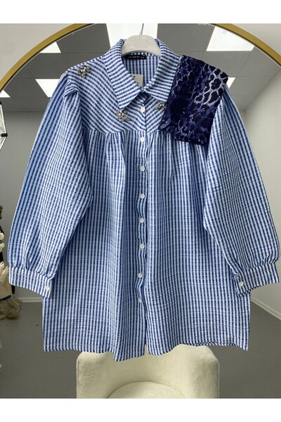 modasindoma Women's Stone Detailed Shirt Blue