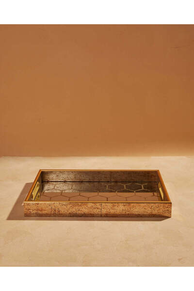 REDTAG صينية تقديم مستطيلة الشكل ذات تصميم هندسي ذهبي - متوسطة الحجم