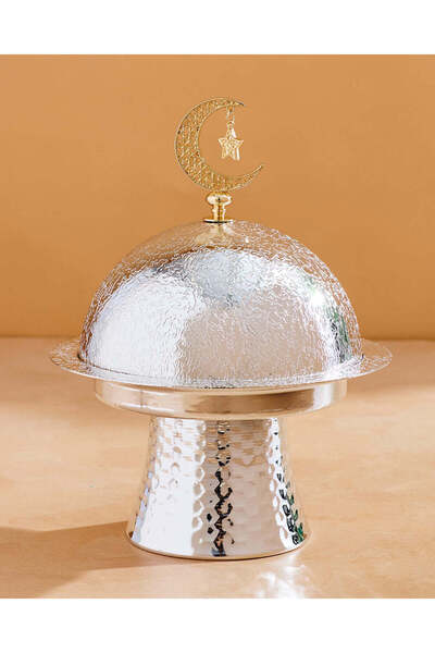 REDTAG Silver Gold Textured Cake Stand with Dome