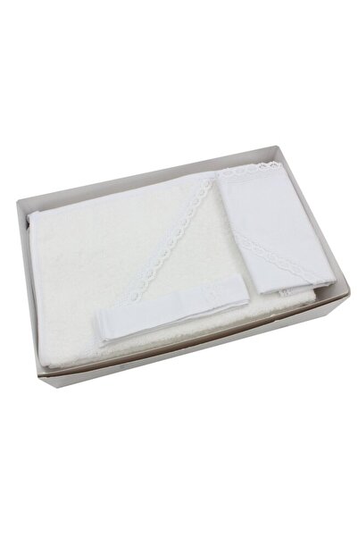 PRICHINDEL Set botez, pânză Mir, panglică și prosop, Irina, bumbac, alb