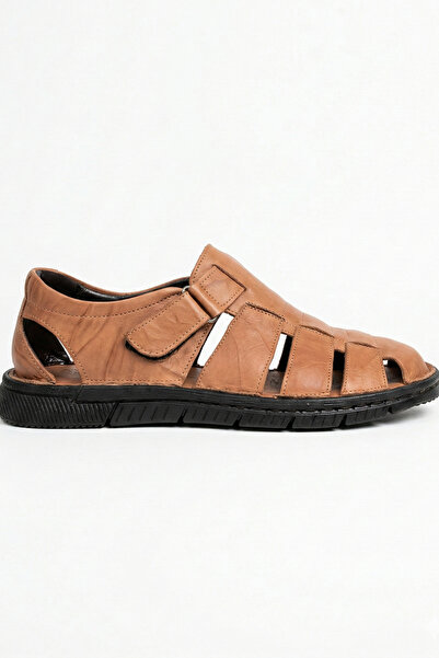 Ekonomik Ayakkabı 100% Genuine Leather Men's Velcro Summer Casual Shoes Sanda...