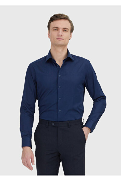 Ramsey Cămașă bleumarin slim fit țesut Clasică bumbac 100%