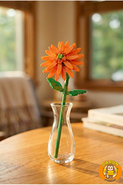 Bricks Turuncu Papatya Çiçek Yapım Seti - Solmayan Yapay Çiçek - 94 Parça Dek...