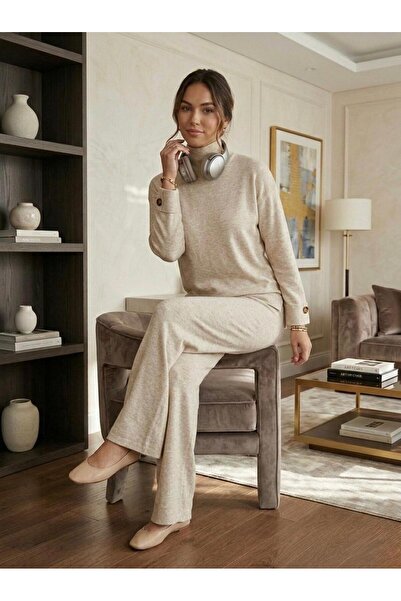 Sea Style Γυναικείο Μπεζ Πλεκτό Σετ Άνετης Εφαρμογής Απαλής υφής Lounge Σετ Δ...