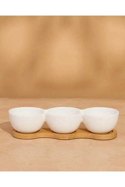 REDTAG White Plain Round Bowl With Bamboo Tray (2 Piece)