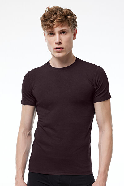Malabadi Men's Brown Round Neck Short Sleeve Modal Body T-Shirt 030