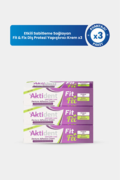 Aktident Fit & Fix Diş Protezi Yapıştırıcı Krem x3