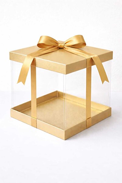 kutula 32 Altın Sarısı Kapaklı Asetat Çeyiz Kutusu 30*30*30