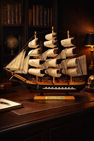 HediyeFilesi Kişiye İsme Özel Büyük Boy 40x40 cm El Yapımı Ahşap Yelkenli Gem...