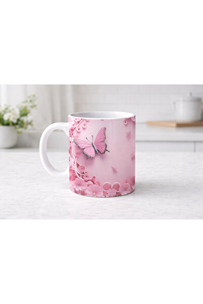 CumparaSMART Personalized white mug, Pink Butterfly