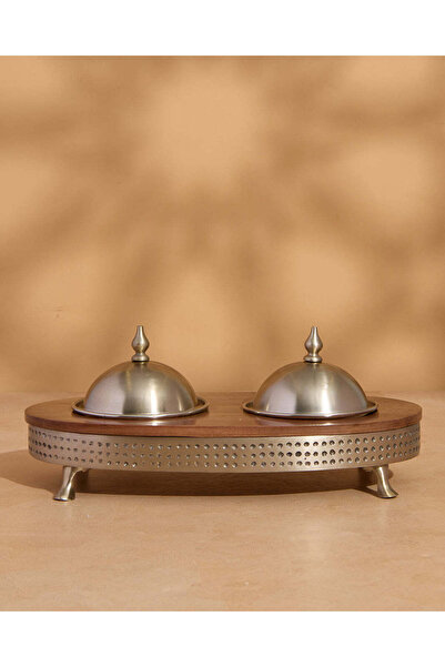 REDTAG Home Dining Brown Wooden Oval Tray With 2 Date Bowls