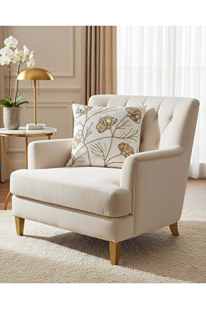 REDTAG وسادة مخمل مرصّع بالخرز بالخرز الذهبي على شكل زهور