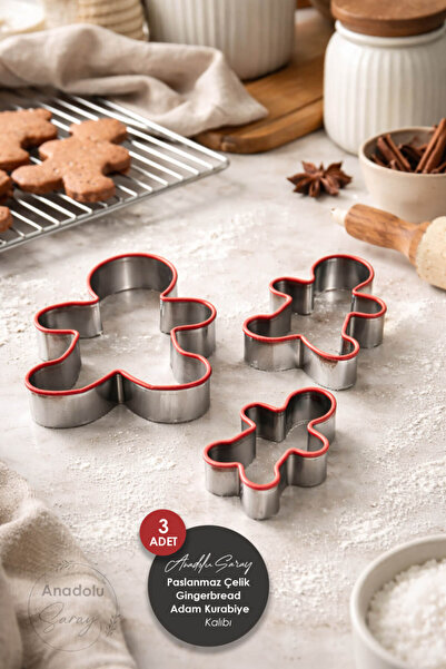 Anadolu Saray Stainless Steel Gingerbread Man Cookie Mold Set of 3 – Durable ...