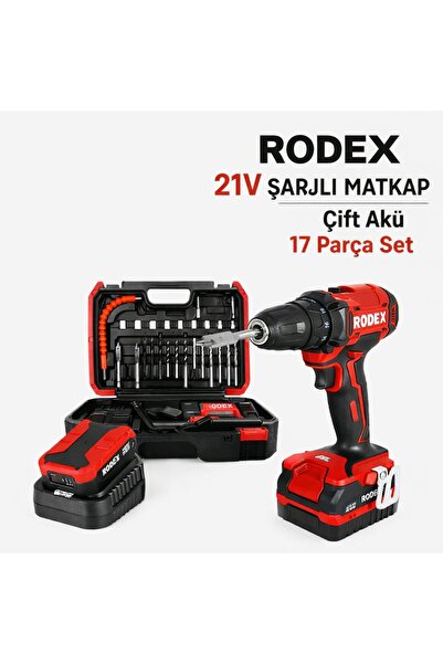 Rodex RDX3365A 21 V Çift Akülü Şarjlı Matkap Vidalama Seti 17 Parça Taşıma Ça...