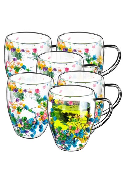 KADAX Pahare termic pentru ceai și cafea 350 ml 6 buc cu cană cu flori