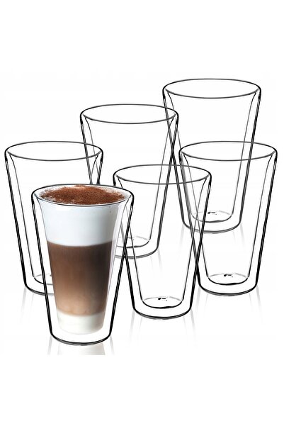 KADAX 6x Large Double-Walled Thermal Coffee Tea Latte Glasses 470ml