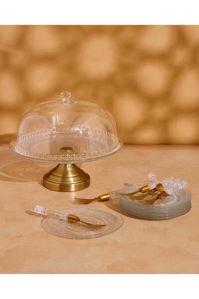 REDTAG Gold Glass Cake Serving Set (14 Piece)