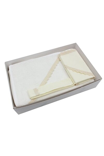 PRICHINDEL Set botez, pânză Mir, panglică și prosop, Olivia, bumbac, crem