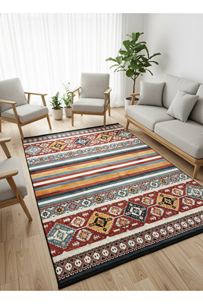 ALLGELSİN Bamboo Non-Slip Rug Woven Base Bamboo Living Room Rug Digital Print...