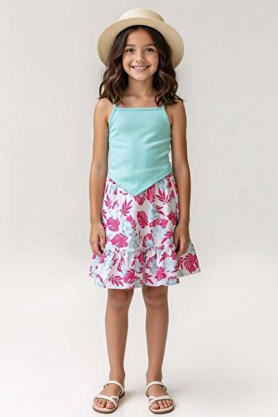 Riccotarz Girl's Rope Strap Sleeveless K Ribbed Knit C Cropped Fuchsia Leaf B...