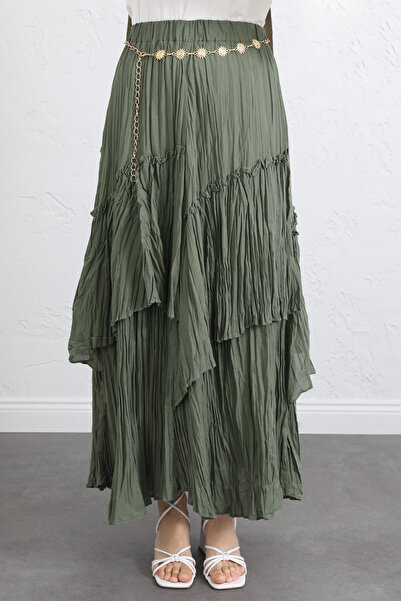 zhrcelebi Lastik Bel Katlı Kraş Etek 2057 - HAKİ