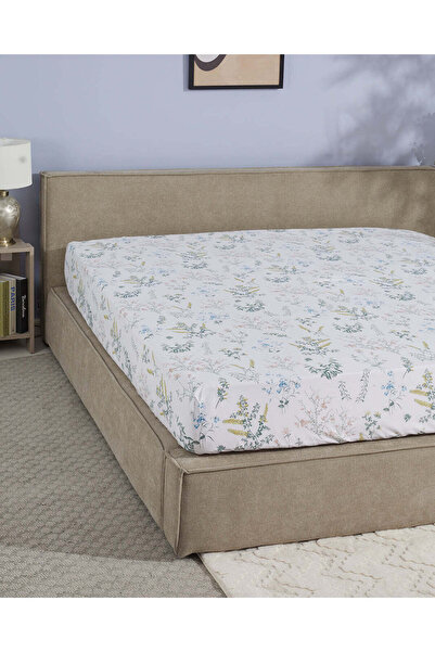 REDTAG White & Green Botanical Printed Full Size Fitted Sheet