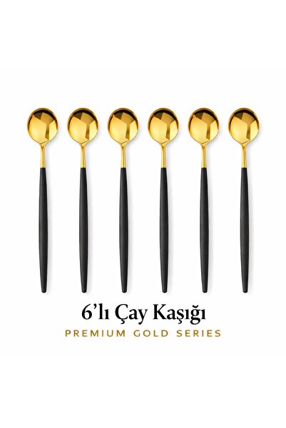 BAROTTİ Modern Altın Renk Paslanmaz Çelik Çay Kaşığı 6’lı Set,Mat Siyah Saplı...