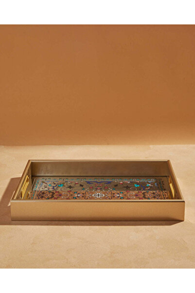 REDTAG صينية تقديم مستطيلة الشكل ذات تصميم هندسي ذهبي - صغيرة