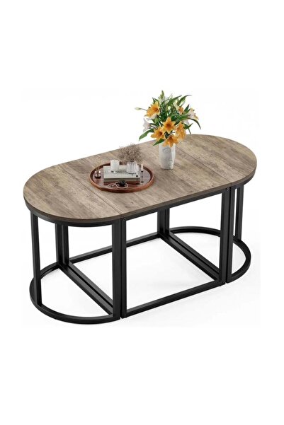 Generic Modern Coffee Table Set - Interlocking Geometric Shapes - Wood and Black