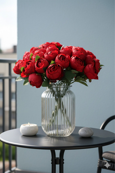 Yapay Çiçek Deposu Artificial Flower 12-Piece Peony Bunch 35 cm Red