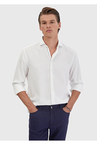 Ramsey Λευκό μονόχρωμο πουκάμισο Casual Fit Woven Casual