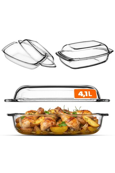 KADAX Vas de cuptor dreptunghiular din sticlă 4,1 l cu capac