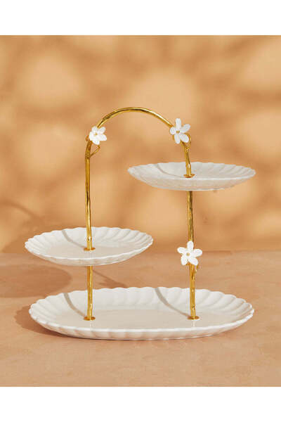 REDTAG White Three Layer Cake Plate With Metal Stand