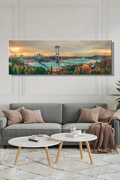 Şehber İstanbul Boğazı Manzara Dekoratif Kanvas Tablo Panaromik Yatay Duvar D...