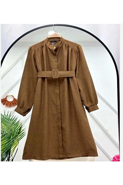 modasindoma طقم تونيك نسائي مكون من حزام قطع باللون البني