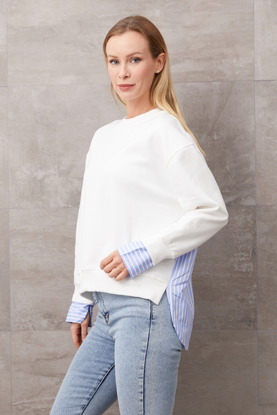 zenne Shirt Detailed Sweatshirt Ecru