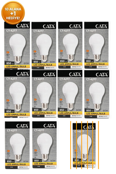 Cata CT-4277 9W Led Ampul Beyaz Işık 6400K E27 Duy (1 Hediye)