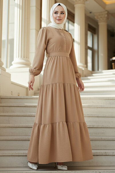 N.S NEVA STYLE Rochie plisată în straturi, camel, cu abitoare 20207C