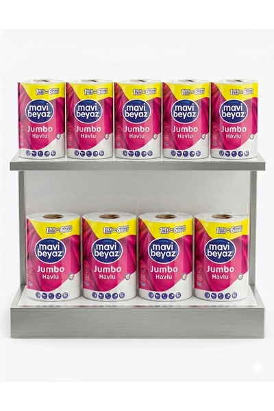 Mavi beyaz Jumbo Dev Havlu - 1 Rulo (6 Standart Ruloya Eşdeğer) - Ekstra Emic...