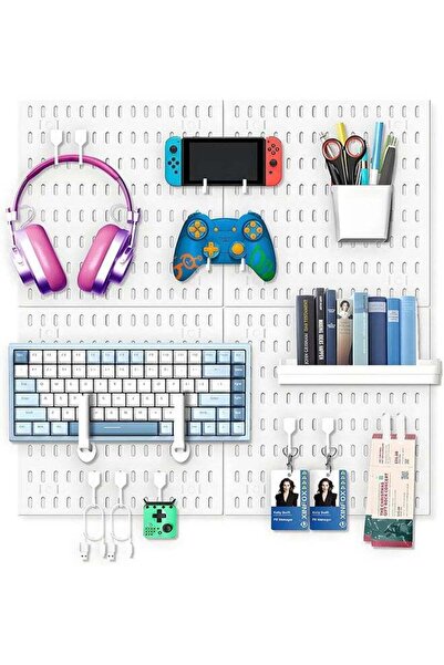 Arabest 22-Piece Pegboard Wall Organizer Kit, 11.8-Inch White Panels with Hoo...